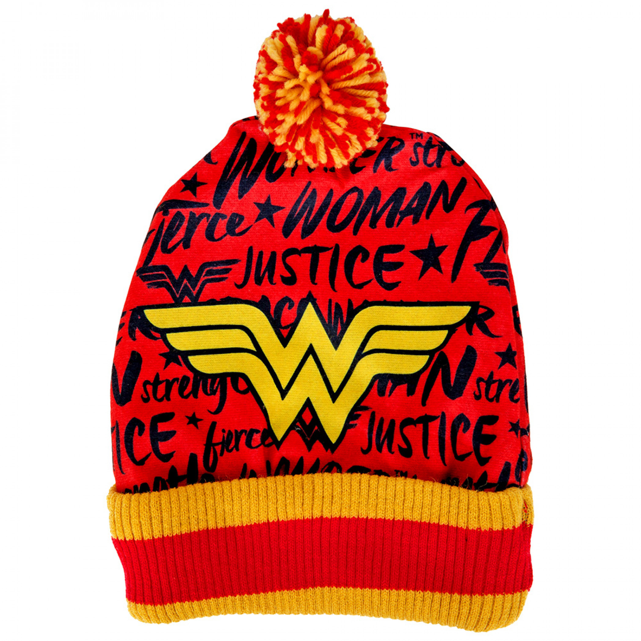 DC Comics Wonder Woman Symbol & Attributes Print Pom Cuff Beanie